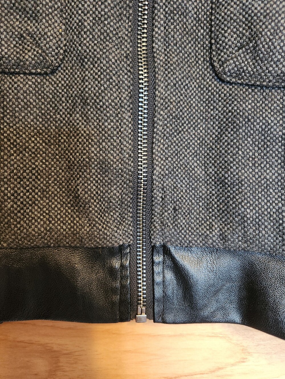 PROMESA CROPPED MOTO UTILITY JACKET FAUX LEATHER SLEEVES GRAY BLACK MEDIUM - Picture 6 of 11